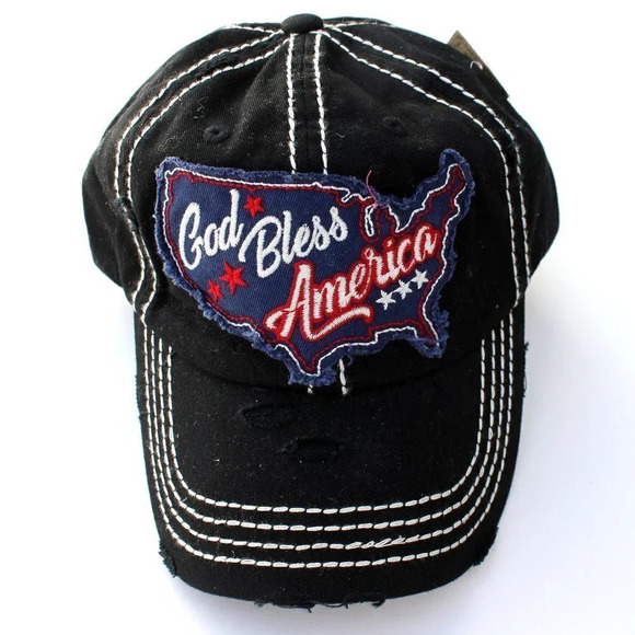 KBETHOS Womens Distressed Black God Bless America Hat Cap USA Red White Blue - Picture 4 of 4